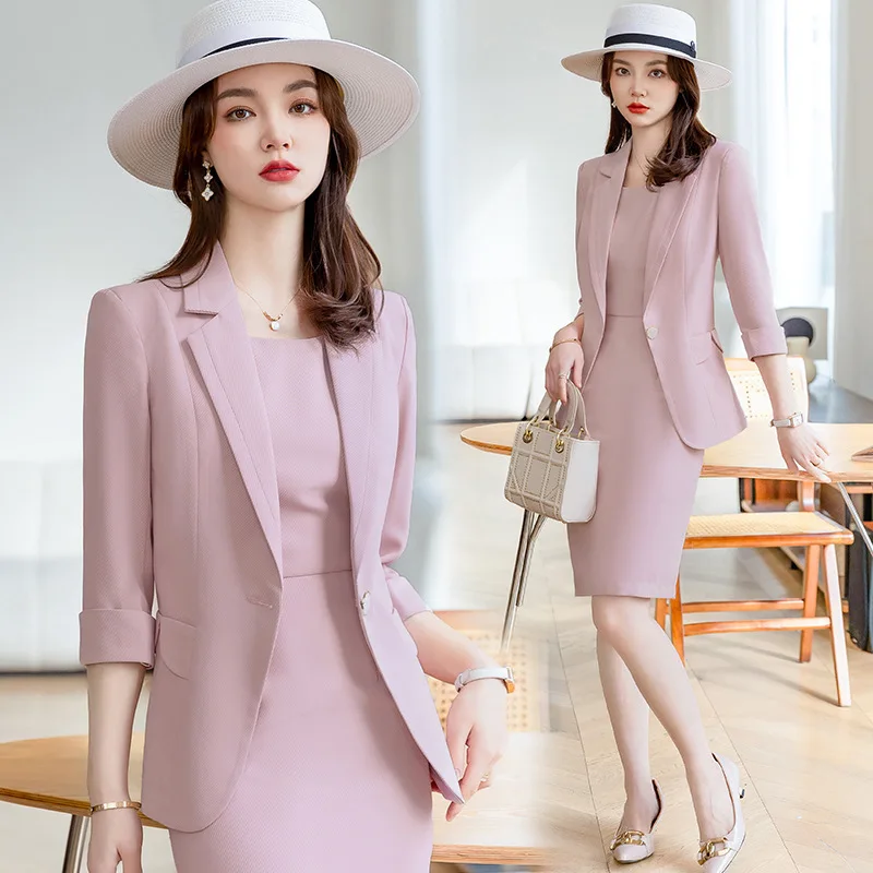 Women Dresss Suits Spring Summer Blazers with Tops and Dress Professional Business Office Work Wear OL Styles Ladies Office Set