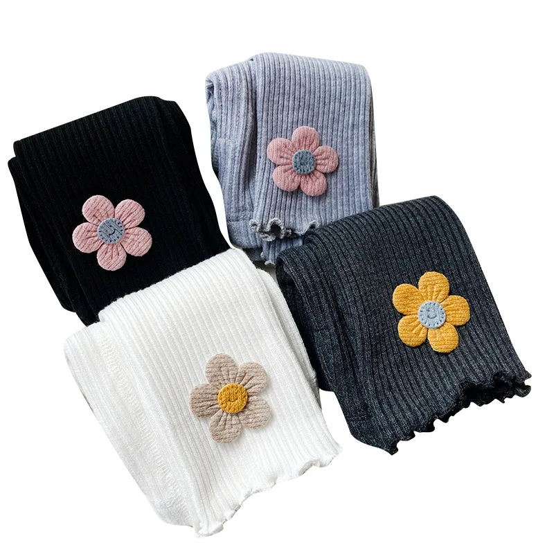 Baby Girl Leggings Pants Autumn Baby Pantyhose Child Toddler Pant Flower Cotton Knitting Trousers For Kid Infant Legging Spring