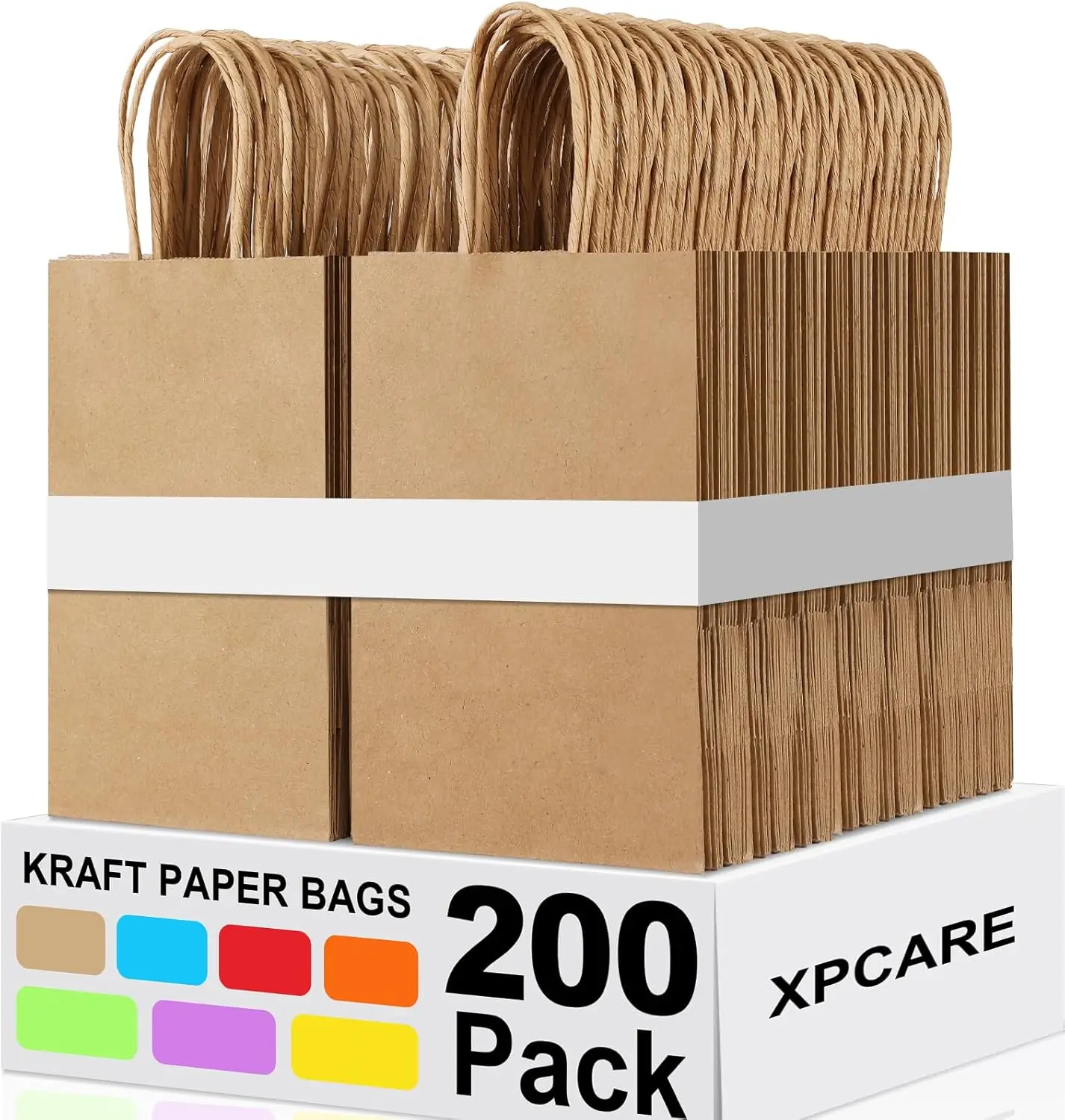 

200Pcs Paper Gift Bags 5.25x3.25x8.25'' Kraft Gift Bags with Handles for Birthday Party Favors Shopping Retail