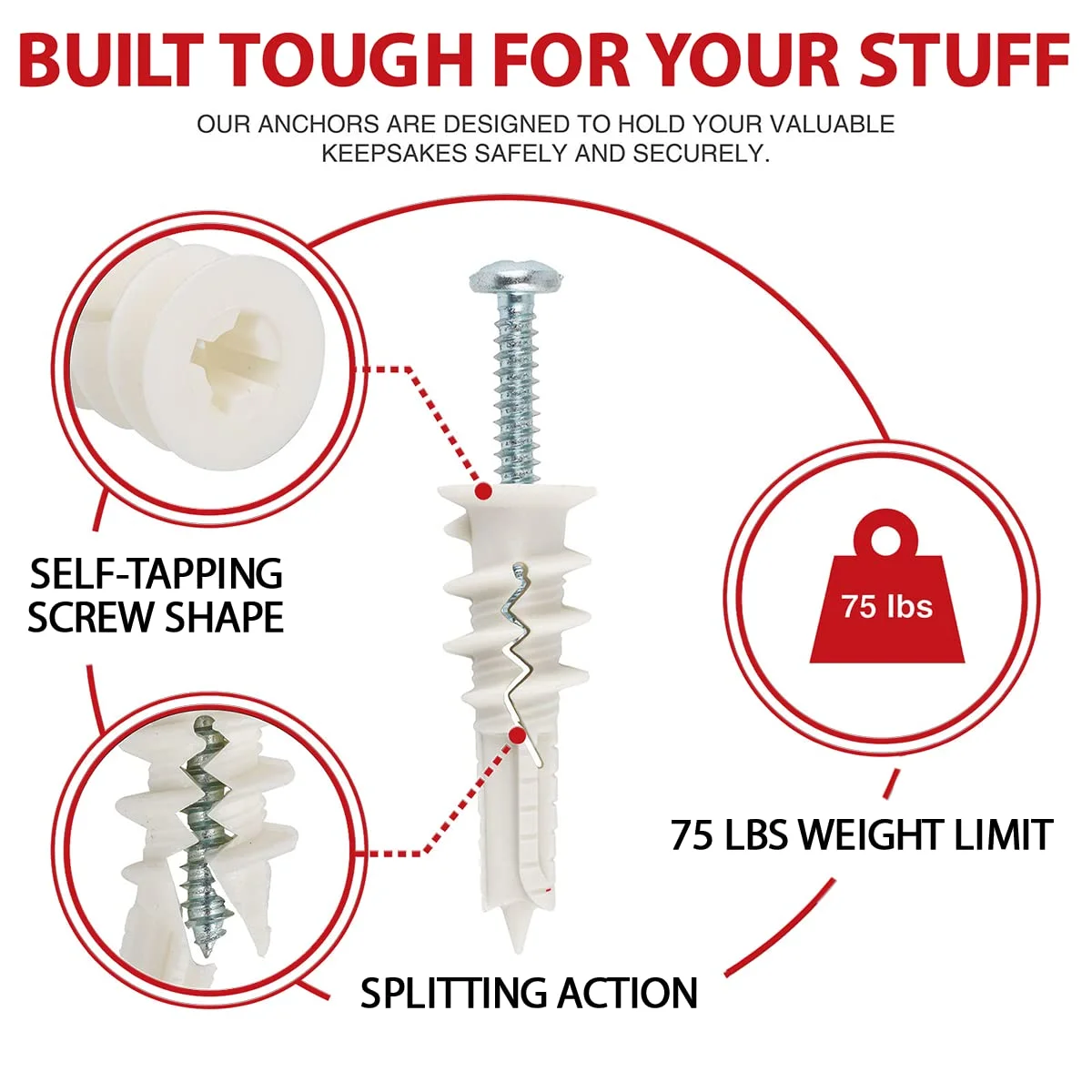 Self Drilling Drywall Anchors and Screws kit #8 x 1-1/4”- Superb Wall Anchors for Drywall, Holds Upto 75lbs