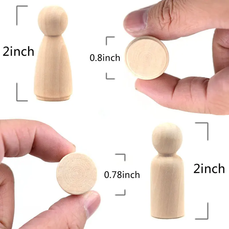 35/43/55/65MM Wooden Peg Dolls Natural Unfinished Wooden Doll Figures Peg Doll People for Kids DIY Art Craft Painting Home Decor