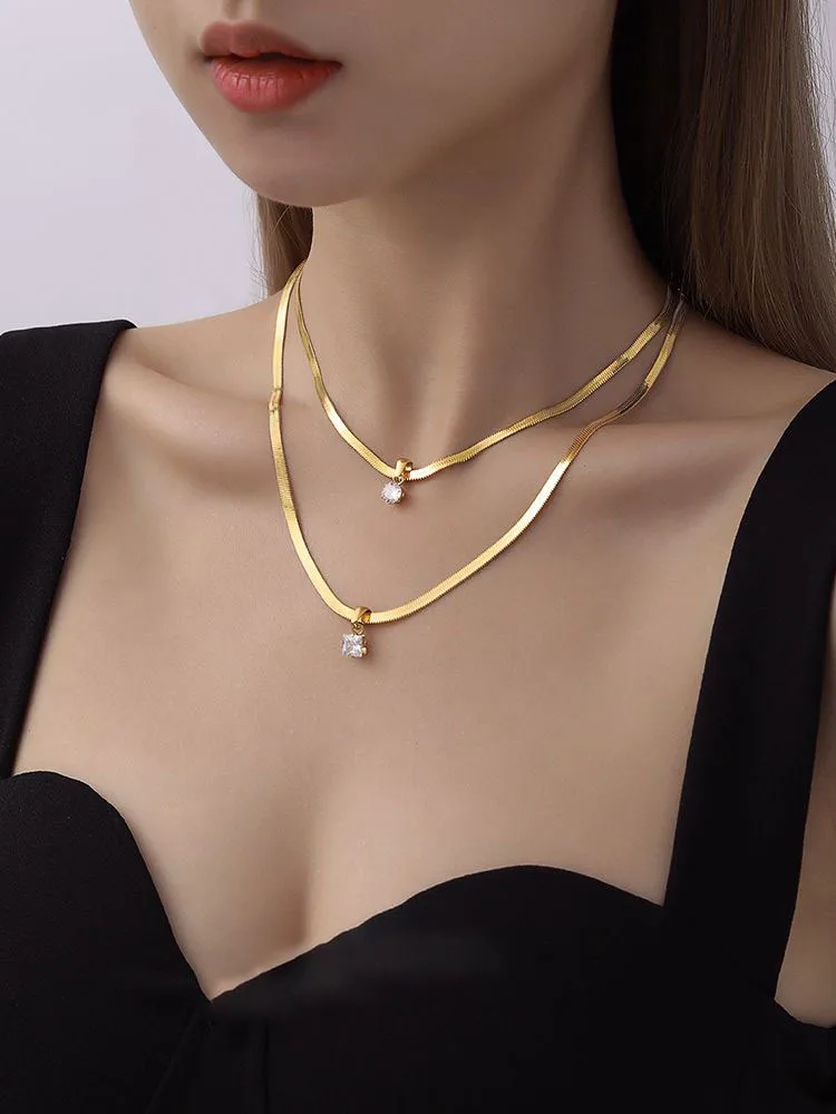 ins trendy temperament snake bone necklace women's niche light luxury zircon pendant layered collarbone necklace enhance charm