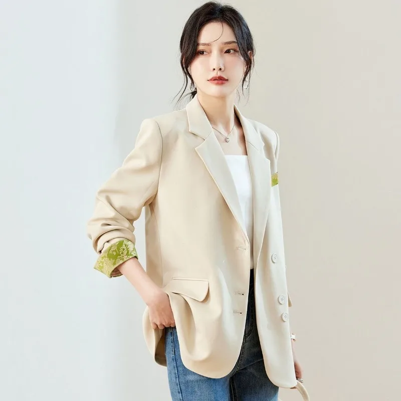 Nowa kolekcja 2025: Damska marynarka w stylu chińskim - modna odzież wierzchnia na wiosnę i jesień z wyższej półki elegancji (bez marki) ​