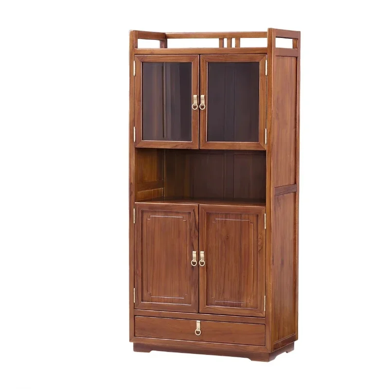 

Teak high cabinet corner TV side storage side cabinet with shelves and drawers