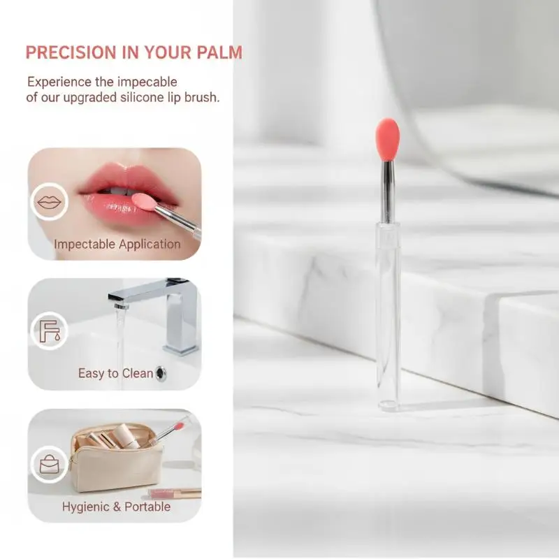 Silicone Lip Brushes with Dustproof Cover Soft Gentle Tip Eco-friendly Lip Applicator for Women Girls Daily Lip Makeup Use