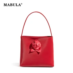 MABULA Smooth Silk Tote Bag Satin Solid Red Black Handmade Flower Decorate Ladies Simple Handbag Elegant Small Square Purse 2024