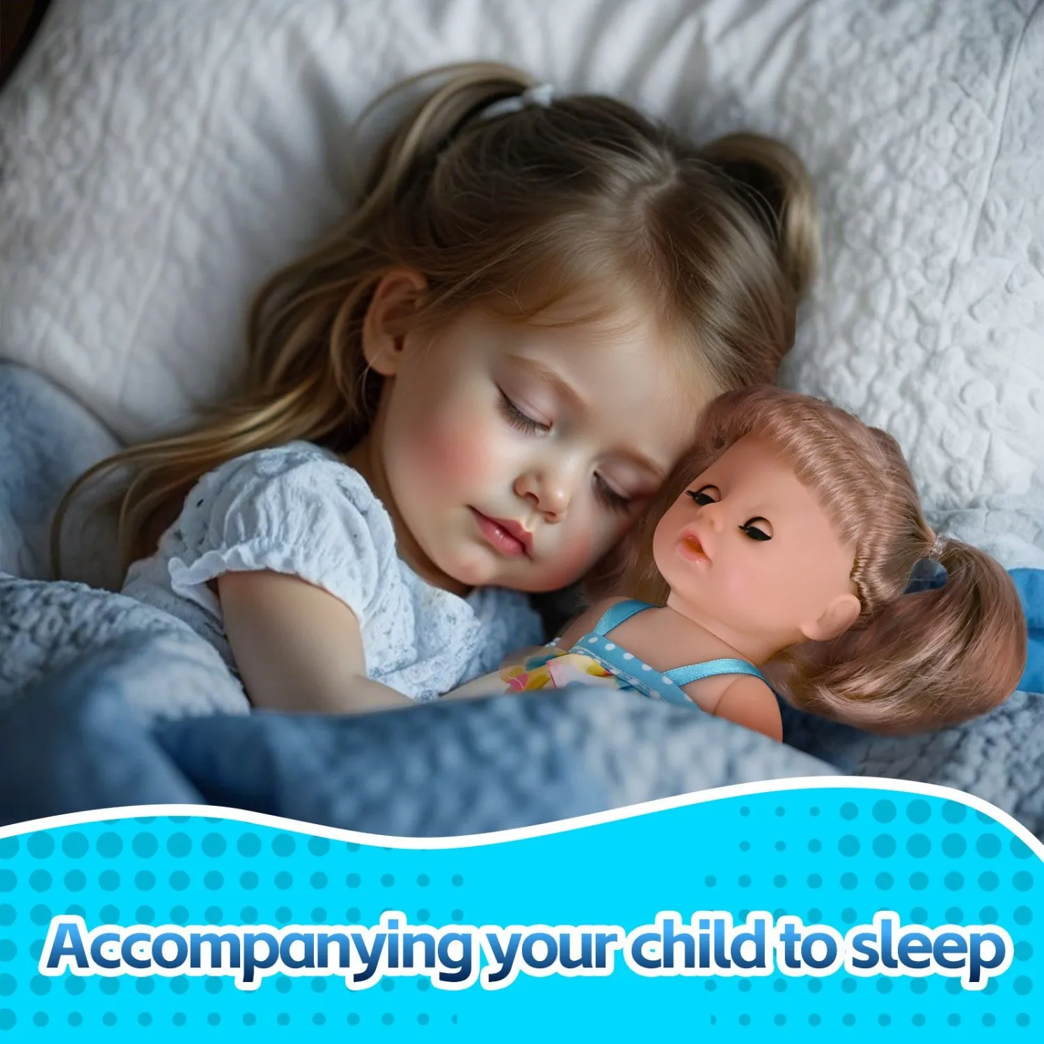 9 Inch Realistic Baby Doll with Open Close Eyes | Soft Body & Vinyl Head | Blue Polka Dot Dress | Perfect Gift for Kids, Include