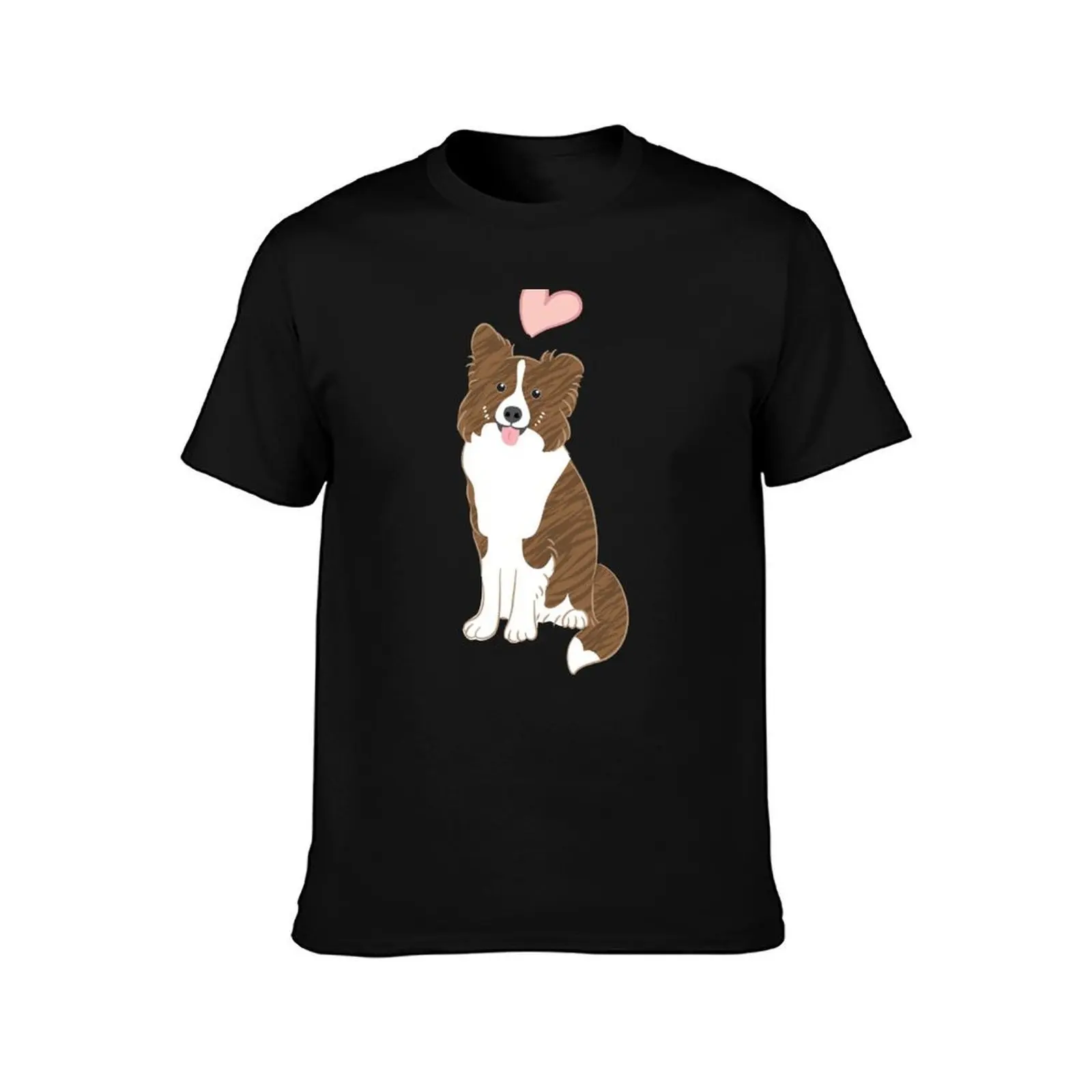 LOVE Brindle Border Collie T-Shirt, Summer Casual Cotton Tee, Oversized Streetwear Tops, Vintage Graphic Print, Unisex Men Women