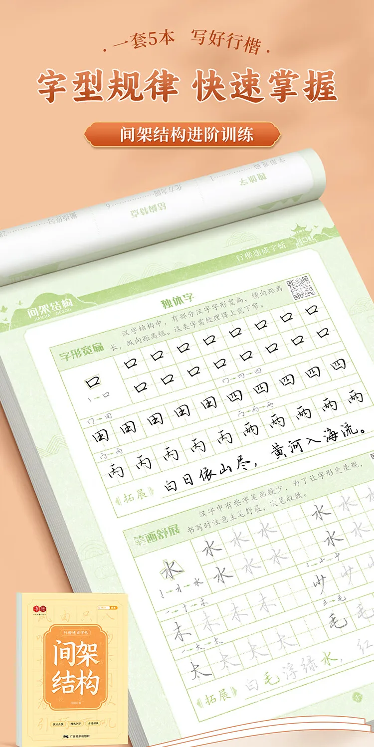 Professionelle chinesische Kalligraphie-Copybooks im Running-Kai-Stil mit Tang/Song-Poesie-Stroke-Guides, rotes Transparentpapier für alle Altersgruppen – Detail 6