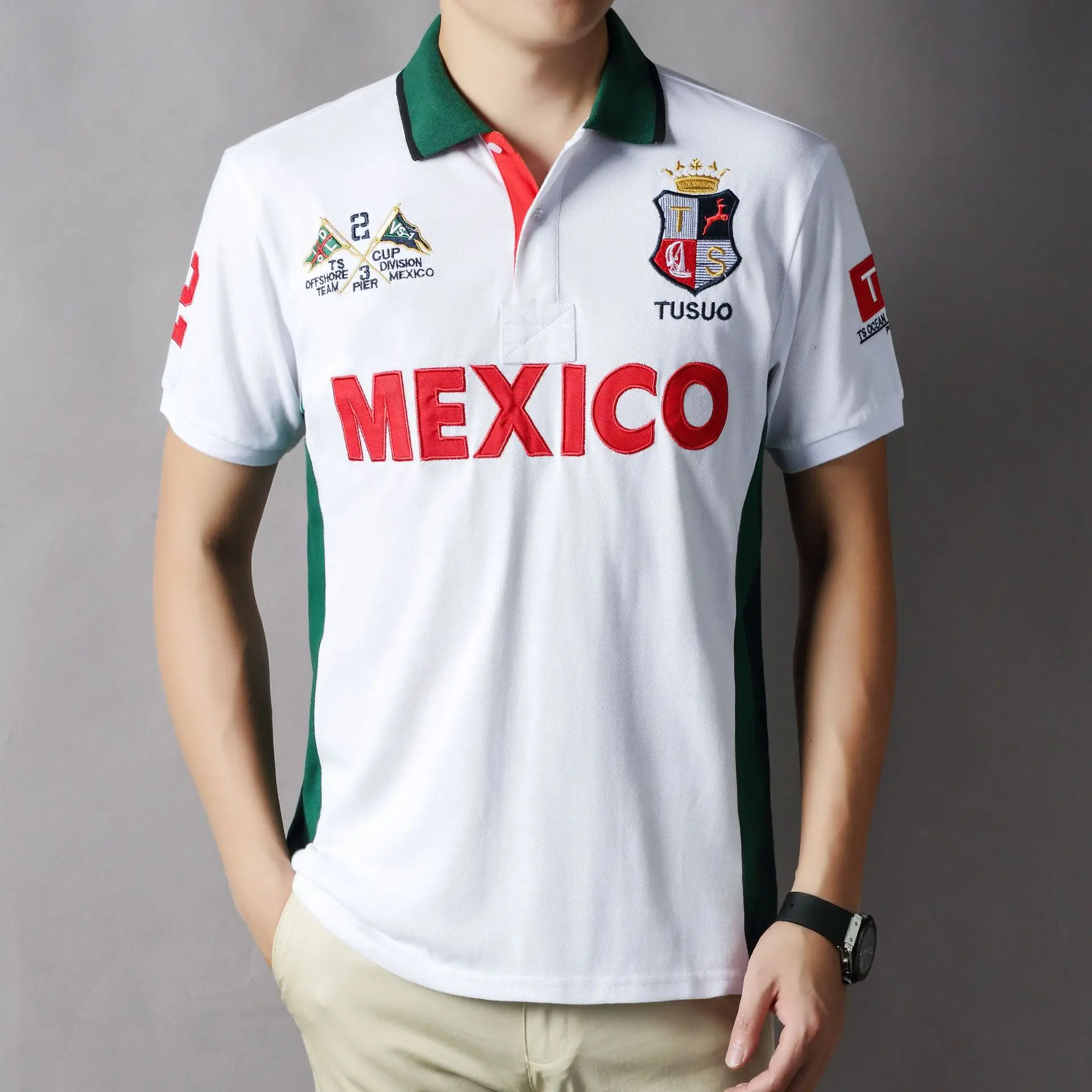 2024 Golf Wear Men MEXICO Great Brand Men\'s Polo Shirt Short Sleeves Loose Cotton Mexican Leisure Fashion Sports Male Clothing