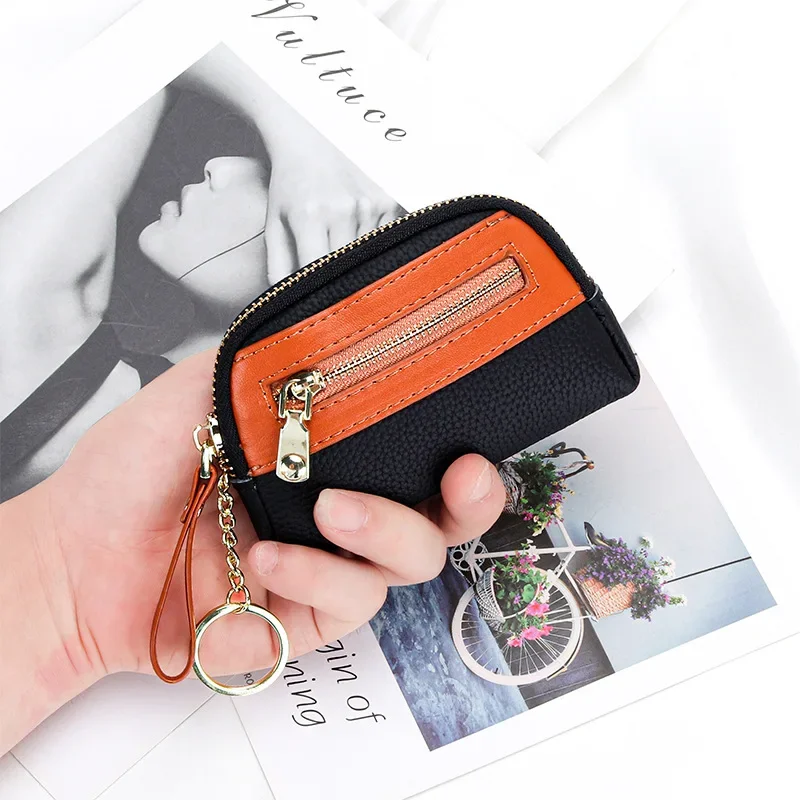 

Coin Purse for Women Leather Small Wallet Keychain Change Purse Zipper Simple Short Contrast Color Coin Pouch Money Bag Wallets