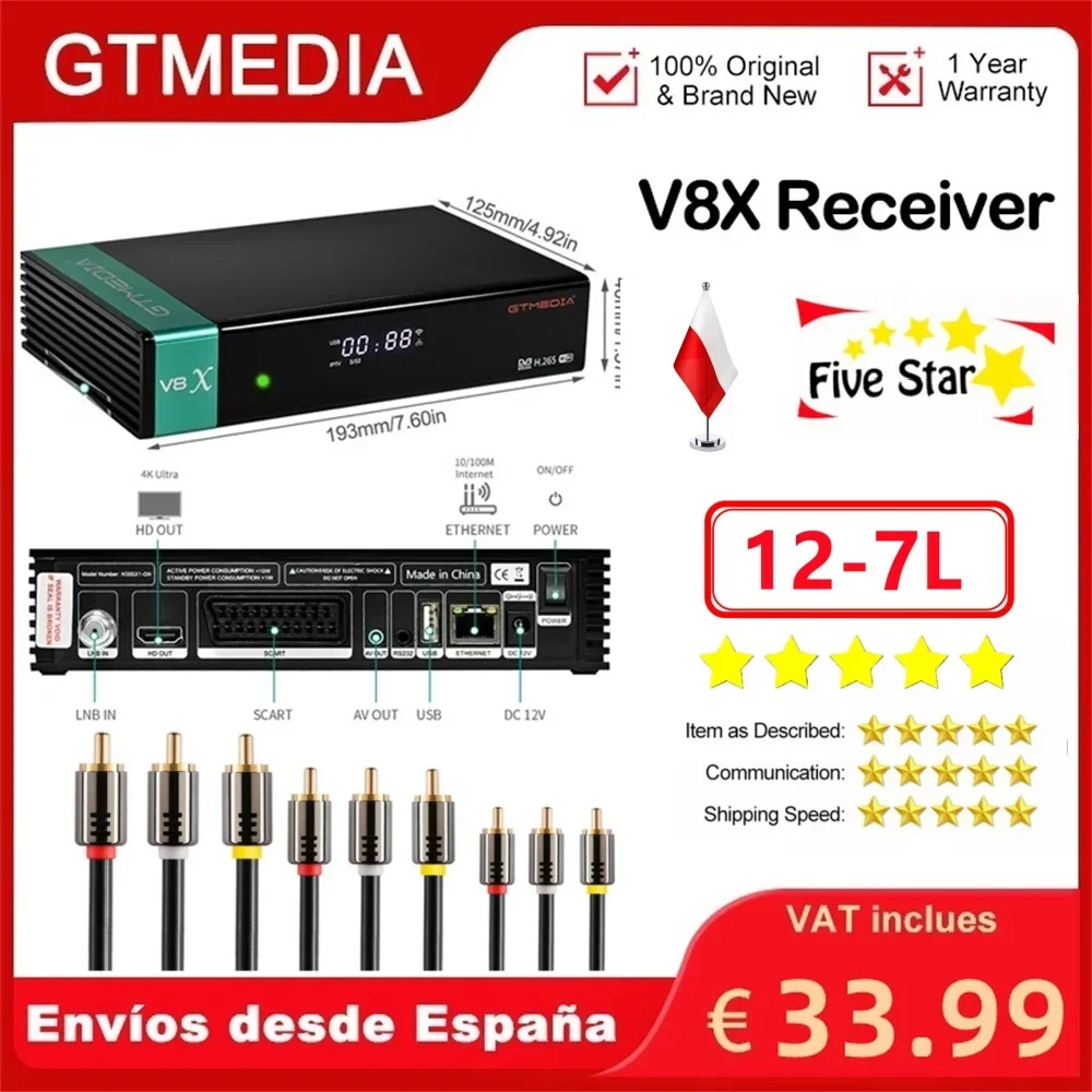 GTMedia V9 PRIME Full HD Satellite Receiver DVB-S2 TV Decoder + USB WIFI Upgrade BYV7S2X V7S HD CLINES tv Receiver Sat TV Box