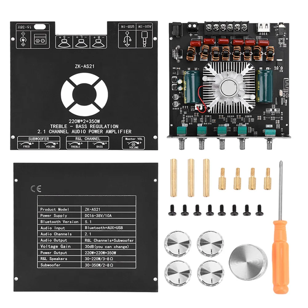 

ZK-HT21 2,1-канальный TPA3255 160WX2 + 220 Вт Bluetooth цифровой модуль усилителей мощности высокий и низкий тон сабвуфер инструменты аксессуары