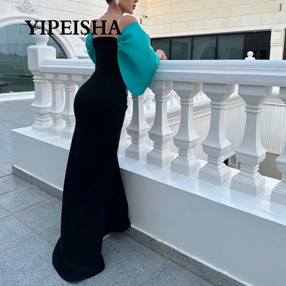 Customized Patchwork Jersey Prom Gown Applique Off The Shoulder Sheath Backless Draped Sheer Straps Back Zipper Women's Sexy Par