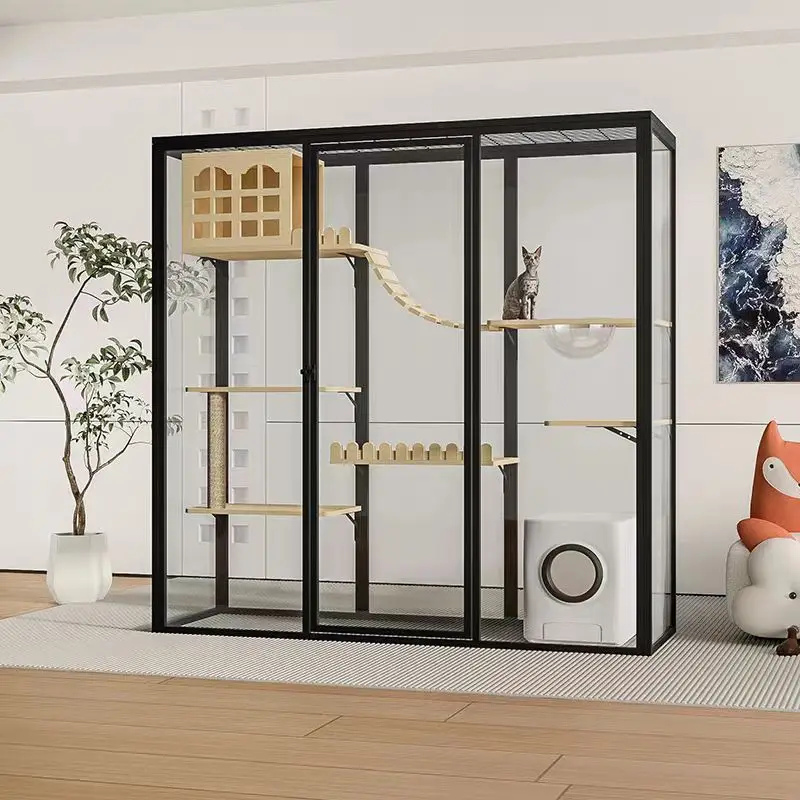 رائجة البيع قفص كبير داخلي للحيوانات الأليفة تنفس الألومنيوم القط فيلا عش السرير الصلبة نمط عرض القط عرض منزل كاتري