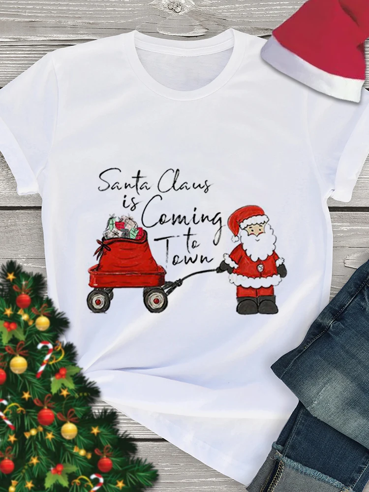 

Merry Christmas Gift Santa Claus Print T-shirt Christmas 2023 Novelty Streetwear Y2k Clothes Kawaii Women Tshirt Women's Tshirts