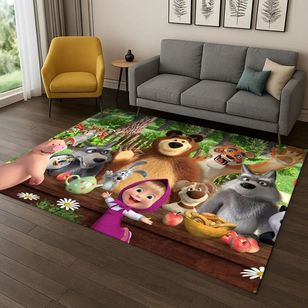 3D M-Mascha und Bär Cartoon Teppich Teppich für Schlafzimmer Wohnzimmer Sofa Fußmatte Home Decor, Kinderspielbereich Teppich rutschfestes Weihnachtsgeschenk