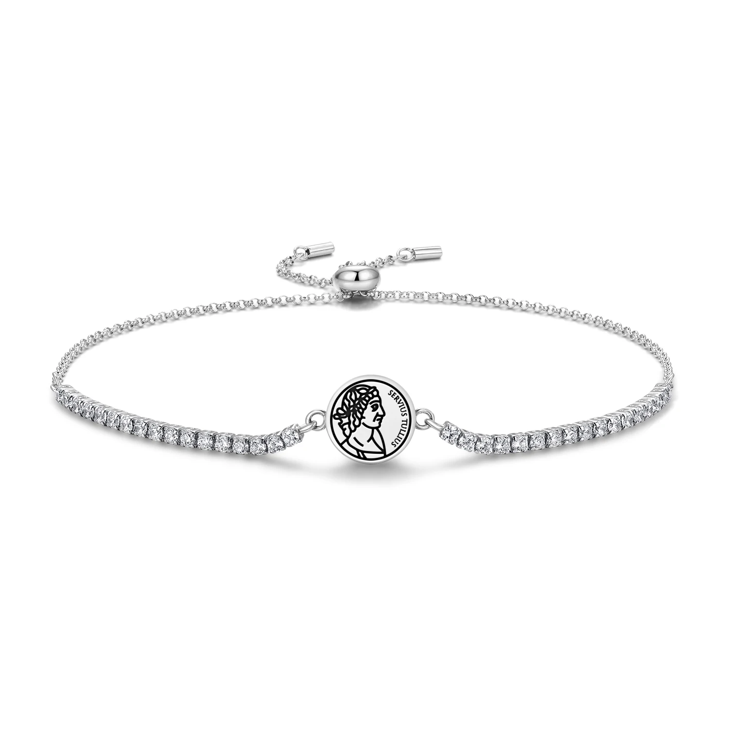 

Roman Empire Servius Tullius Bracelet 925 Sterling Silver Symbol Adjustable Tennis Zircon Chain for Women Jewelry Fashion