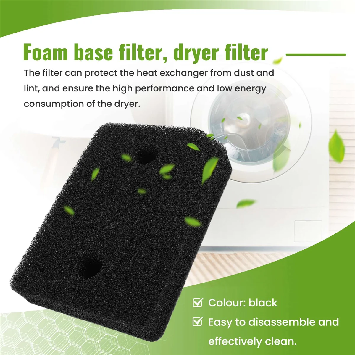 A66T 2 Pcs Replacement Filter for Miele 9164761 Dryer Heat Pump Dryer,Condenser Dryer Filter Foam Base Filter Dryer Parts