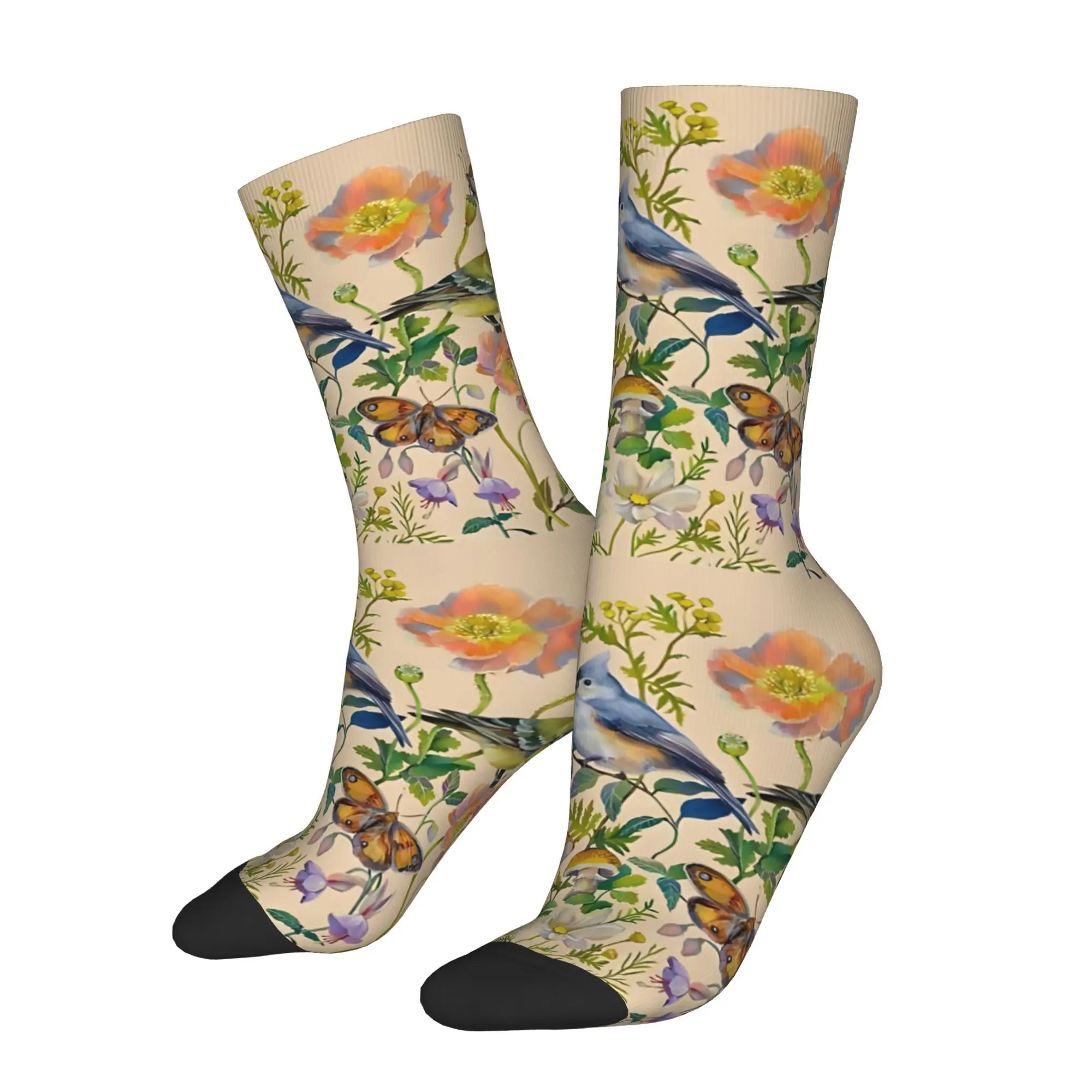 1pc Flower Birds Garden Printed Men's Socks  Novelty Hip Hop Harajuku Pattern Crew Sock Casual Gift