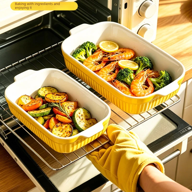 1000ml Ceramic Baking Dish Rectangular Casserole Pan Double Handles for Oven Microwave Baking Serving Home Kitchen 세라믹 베이킹팬