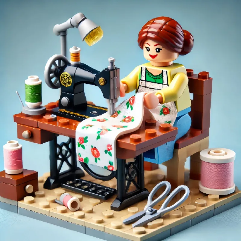 MOC Nähmaschinen-Arbeitsbank Bausteine Retro Nähmaschinen-Szenerie DIY Montage Lernspielzeug Heimdekoration Geschenk