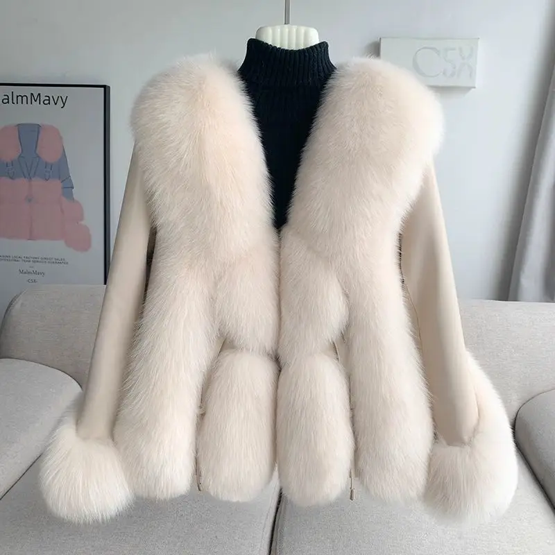 Whole Skin Fox Fur Coat Women's 2023 Winter New Genuine Leather Sheepskin White Goose Down Down Coat Leather and Fur One Piece