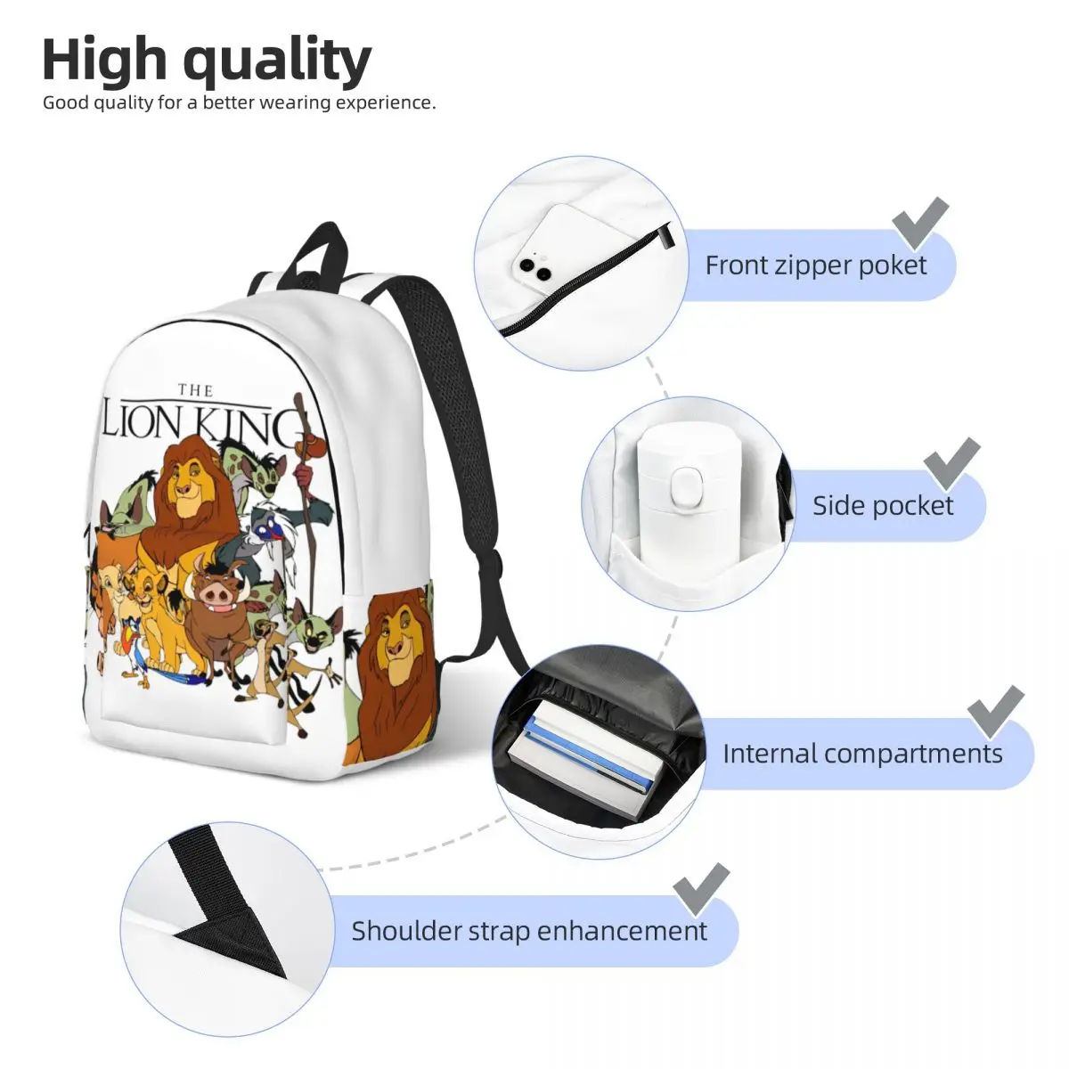 König der Löwen, Simba und seine Freunde, Safari, klassischer Rucksack, langlebig, für Schule, Wandern, Reisen, Tagesrucksack für Damen, College-Umhängetasche