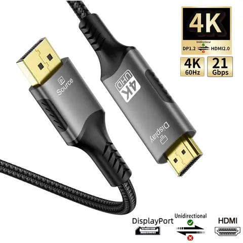DisplayPort to HDMI Cable Uni-Directional Only DP1.2 to HDMI  2.0 Cable 4K@60Hz for PC HDTV Projector Xbox