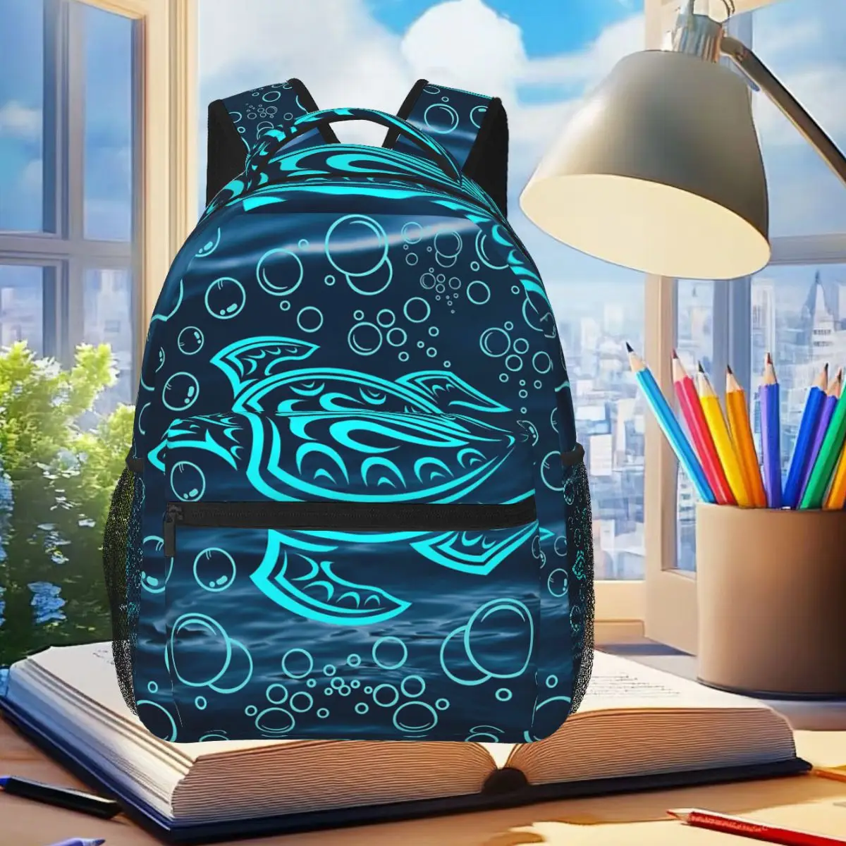 

Ocean Blue Tribal Гавайская морская черепаха Студенческий рюкзак Школьная сумка Пеший туризм Путешествия Рюкзак для мужчин Женщины Книжная сумка Сумки на плечо