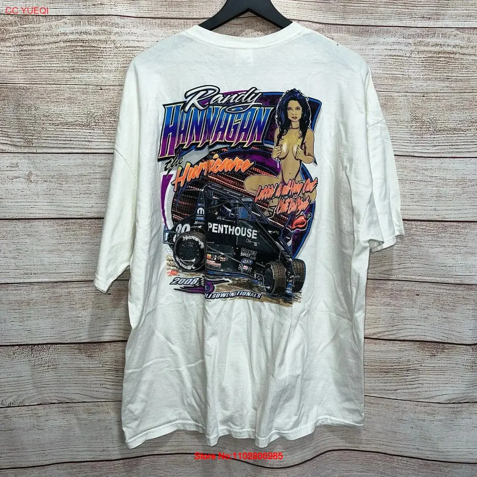 Sprint Car T Shirt Mens 3XL Randy Hannagan Double Sided Chili Bowl Hurricane White vintage Washed Stylish Versatile Casual