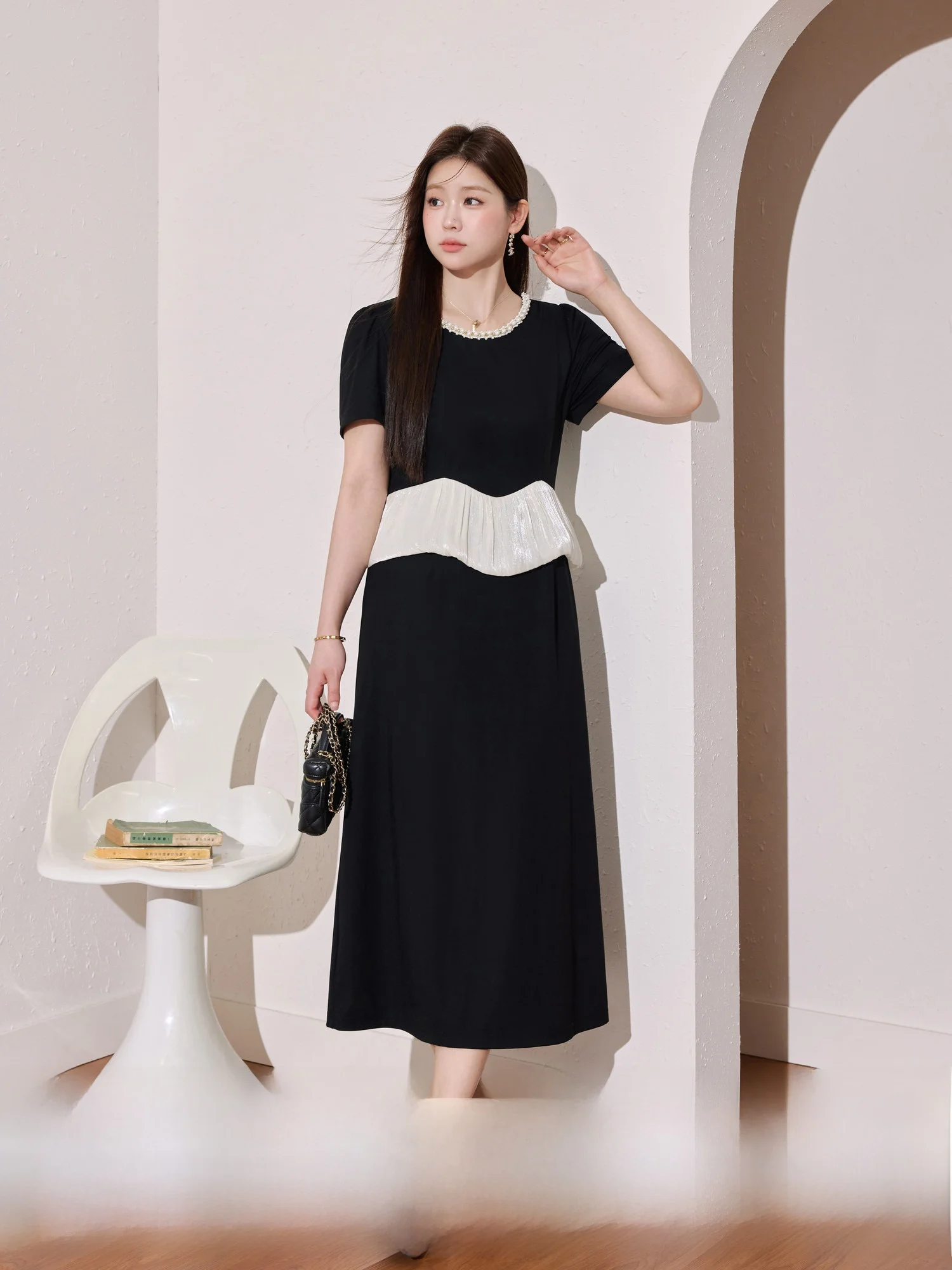 

Blue Language plus Size Women's Dr Summer New Sle Splice Slimming Bla Dr A-Line Silhouette Commute Simple Sle