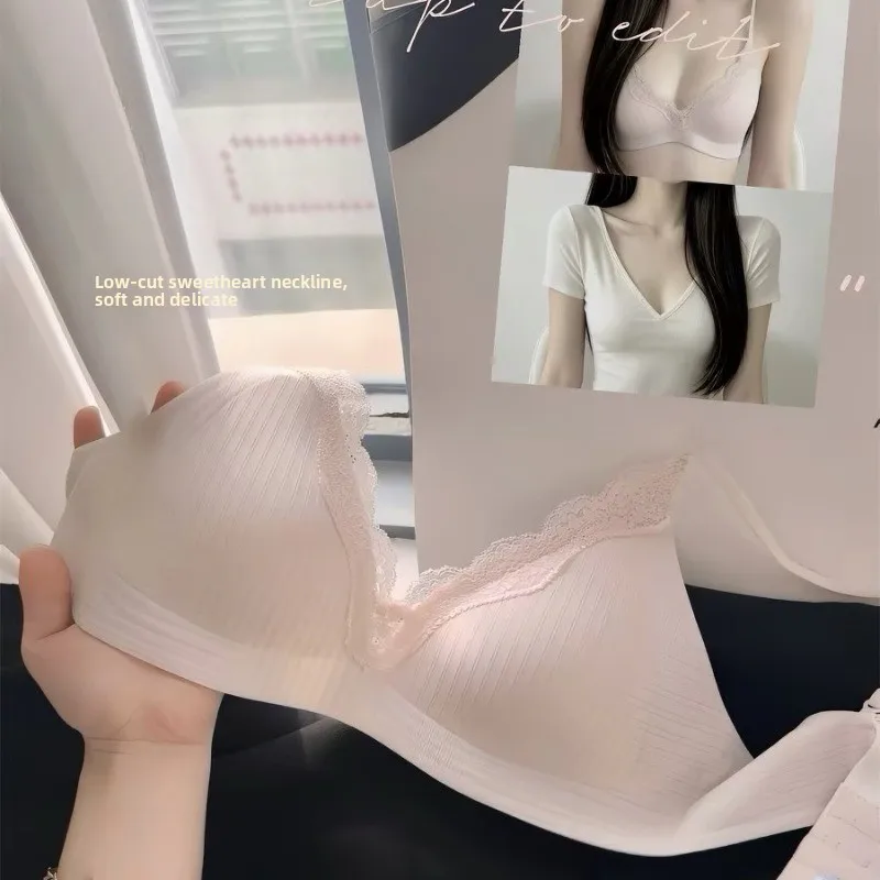 French-Style Women's Lingerie: Lightweight, Comfortable, Soft Support, Breathable, Spaghetti-Strap Lace Bra for Small Busts