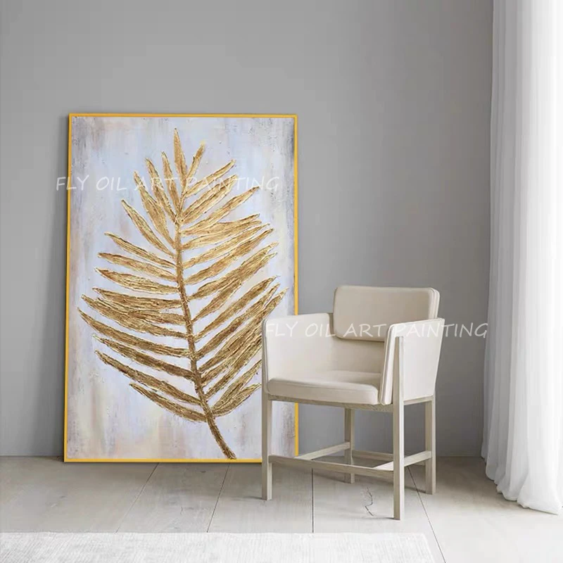 

Gold foil leaf grey fashion Hand Painted thick canvas large size Landscape Picture Abstract Oil Painting for home decoration