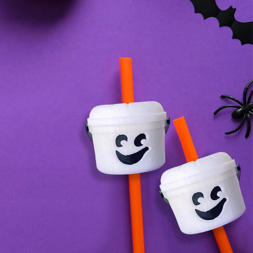 1PCS Halloween Buckets Straw Cover Cap Topper Reusable Drink Straw Plug Splash Proof Drinking Cup Pendant for Tumbler Stanley Cu