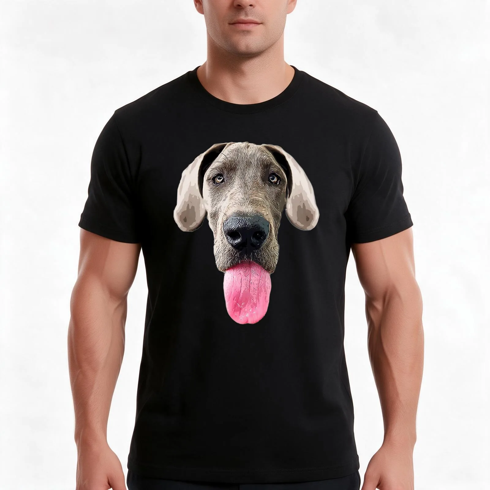 Great Dane Tongue Out Puppy Dog T-Shirt, Summer Casual Cotton Tee, Oversized Streetwear Tops, Vintage Graphic Print, 100% Cotton