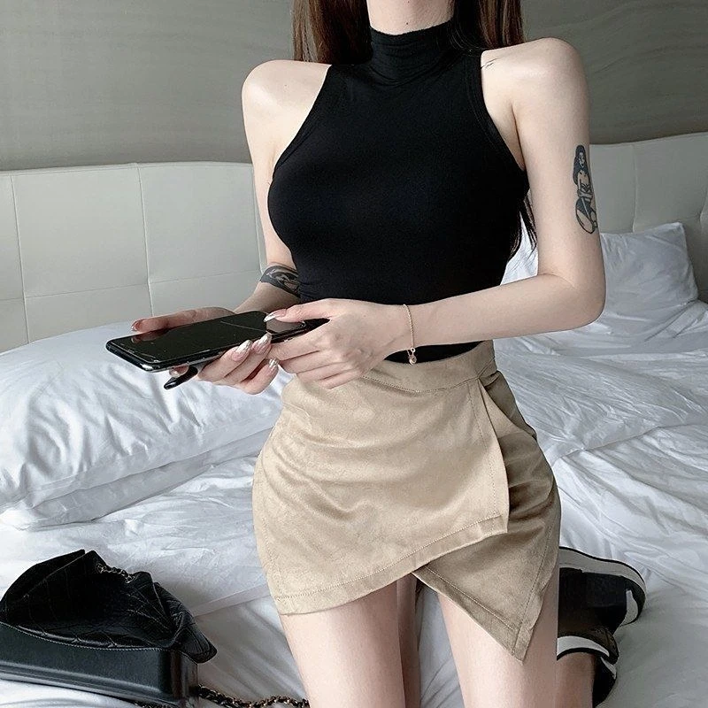 Camiseta sin mangas con cuello Halter para mujer, Top corto liso, camisola de cuello alto, Chaleco Corto informal de tubo sin mangas para mujer