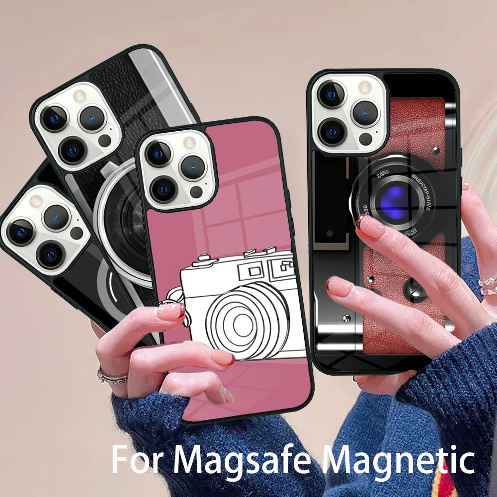 

Retro Photo Camera Phone Case Magesafe Magnetic Wireless Cover For IPhone 16 11 12 13 14 15 Pro Max Plus Mini