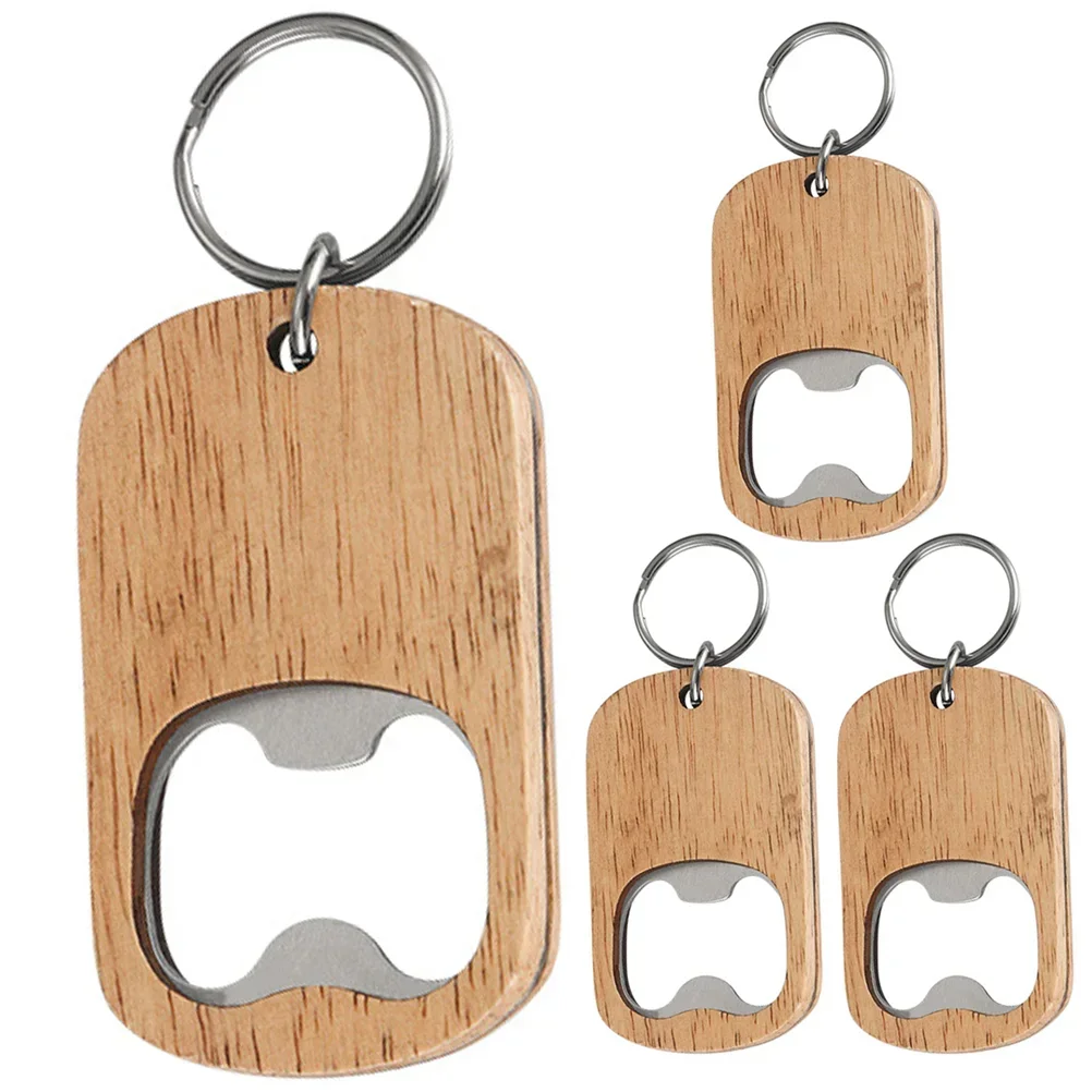 Beer Bottle Opener with Wooden Handle 1/2/4 Pcs Easy Open Keychain Portable Tool for Bar Kitchen Party Favors Home Gift