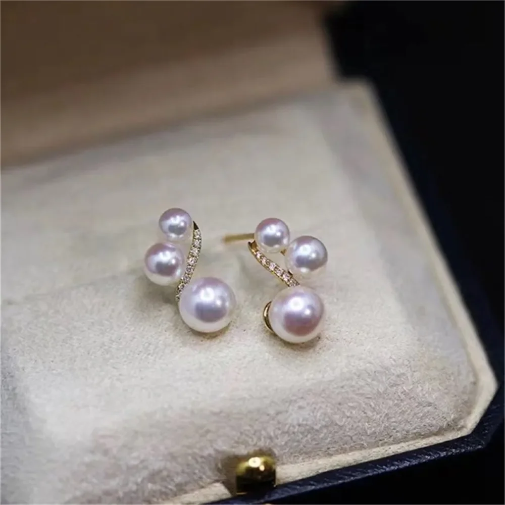 DIY Pearl Accessories 18K Bag Gold Copper Gold Plated Curve Gentle Stud Earrings S925 Silver Needle Earrings Empty Holder