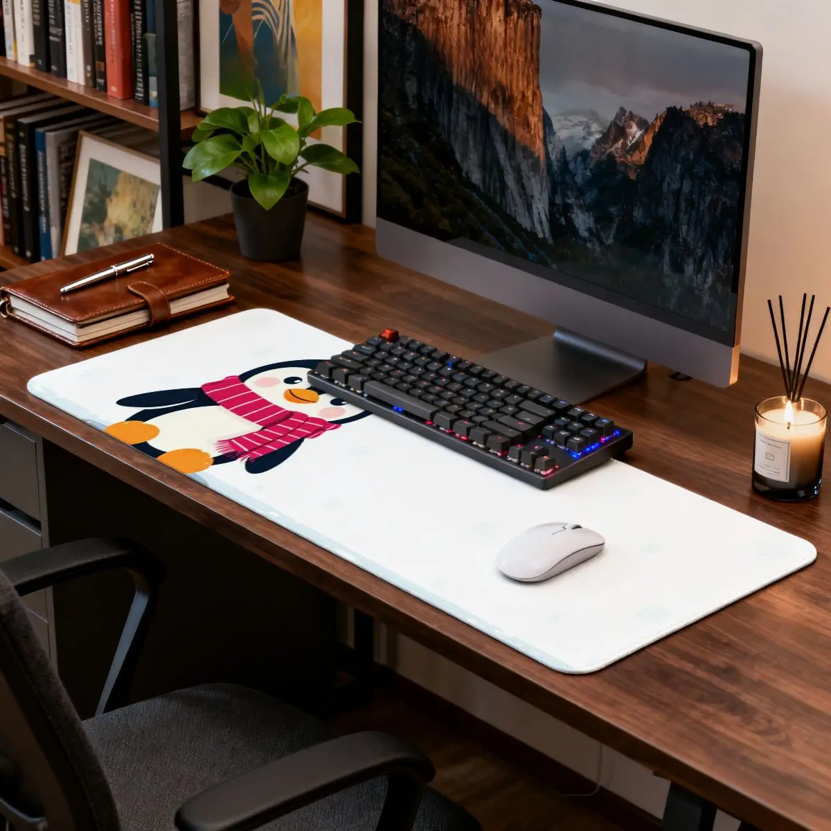 

Большой коврик для мыши, милый пингвин с красным шарфом, 2D-принт, прочный для ПК/офиса