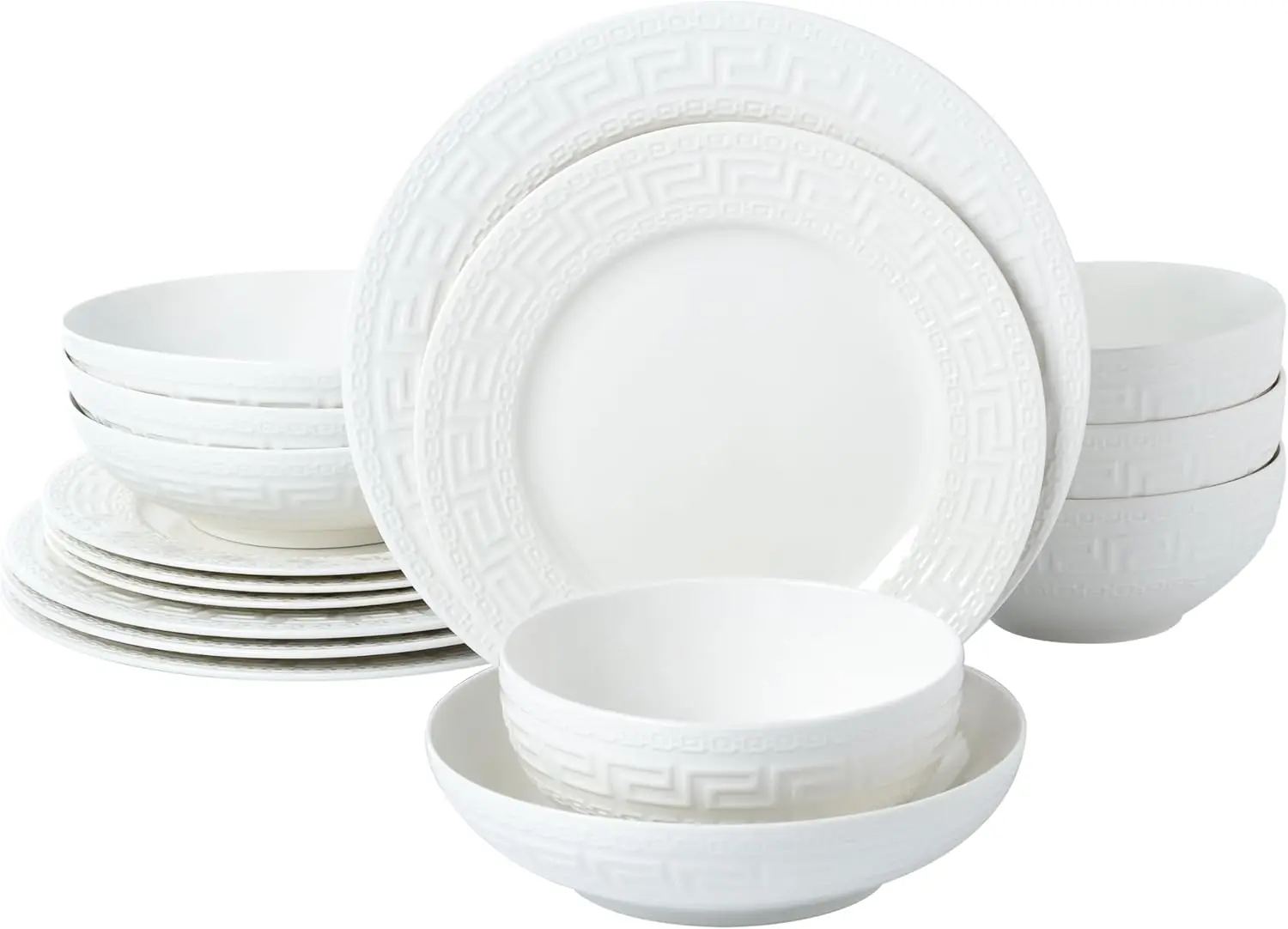 

16-piece Bone China Dinnerware Set, Service for 4, Greek Key White
