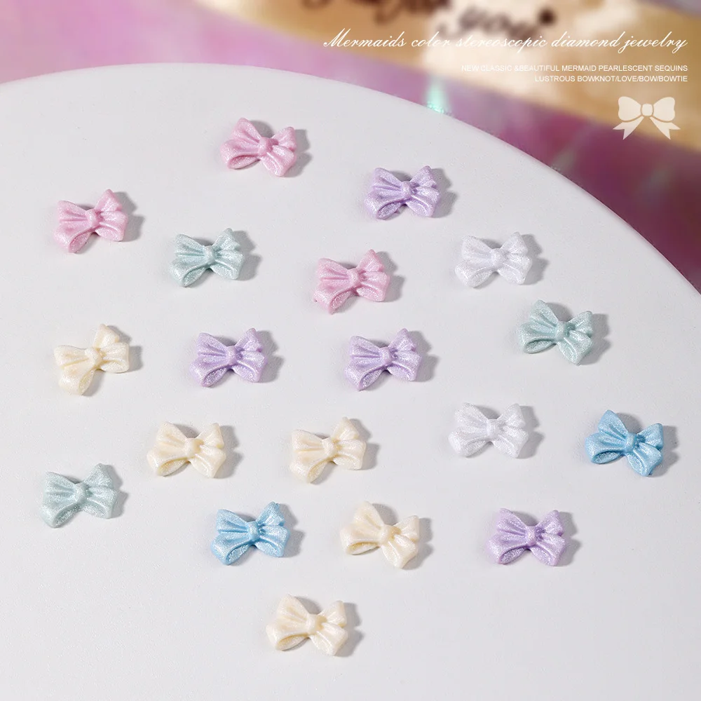 50pcs/pack Mixed Color Nail Resin Charm for Mermaid Mixed Gliiter Highlight  Heart Bowknot Butterfly Nail Jewelry Accessories
