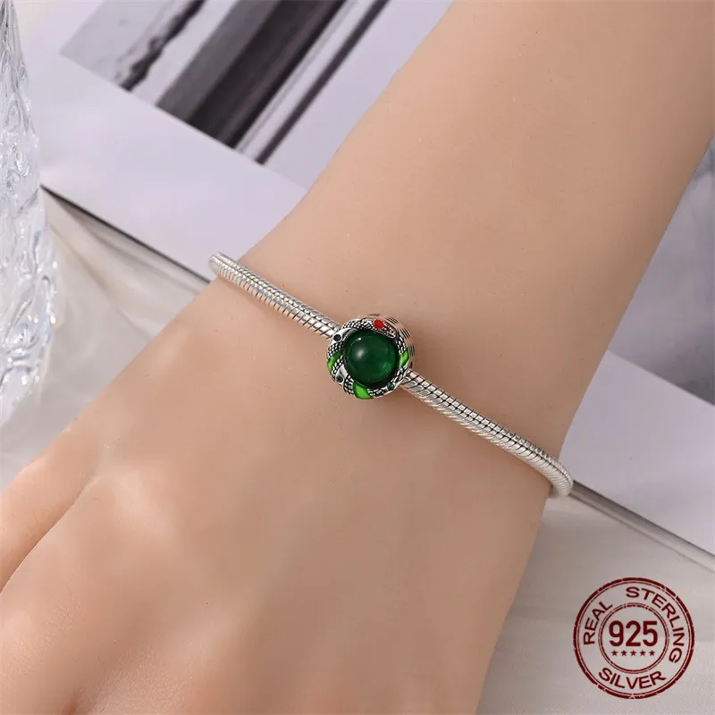 حبة قلادة على شكل ثعبان من الفضة الإسترليني عيار 925 ساحرة مع سوار أصلي لصنع هدية مجوهرات نسائية ذاتية الصنع #2