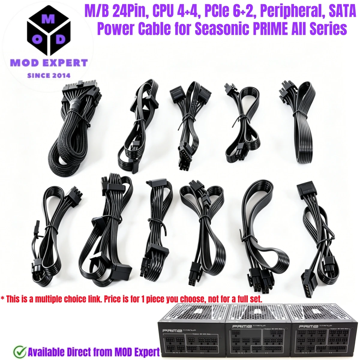 Modular Power Cable for Seasonic PRIME All Series Power Supply Units, M/B ATX 24Pin, 6+2 PCI-E, 4+4 CPU, PATA IDE 4Pin, SATA