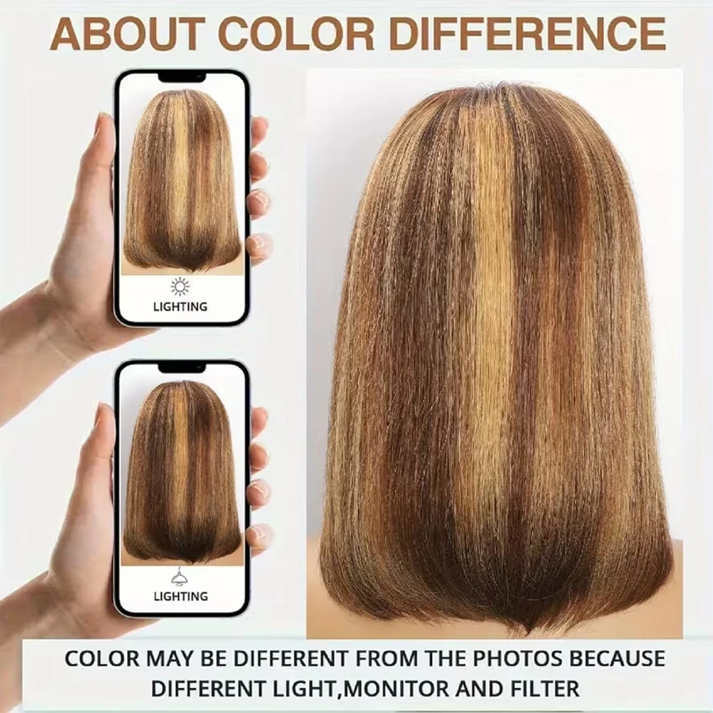 230% Density Straight Short Bob Wig P4/27 Highlight Human Hair Bob Wig Pre Plucked With Baby Hair 13X4 Transparent Lace Frontal Wig Honey Blonde Human Hair Lace Wigs For Women