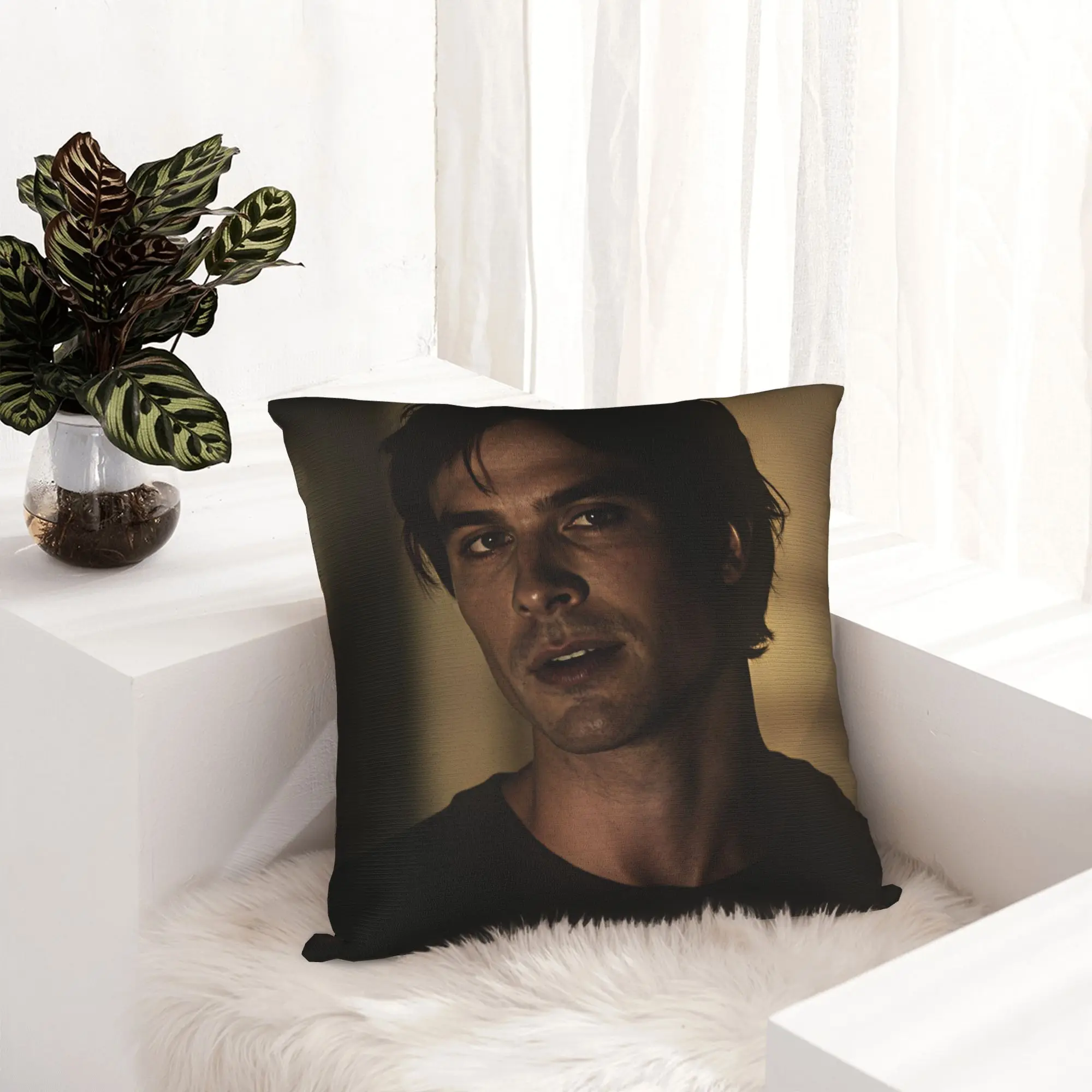 VIKAMA Vampire Diaries Damon Portrait Pillow Case  Comfy Pillow Cover For Living Room Chair Cute Funny Pillowcases