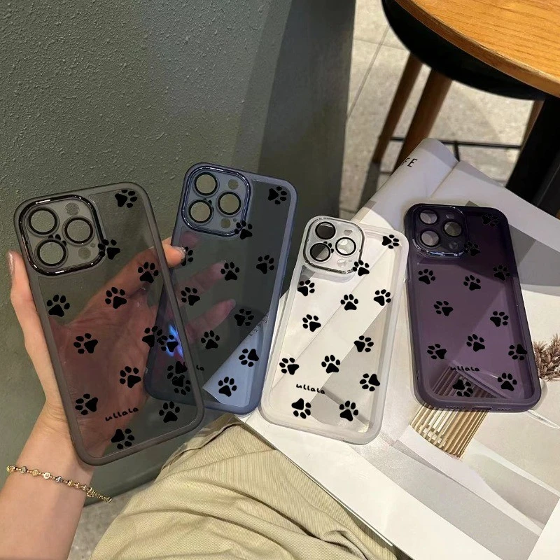 Phone Case For iPhone 16 Pro Max 15 14 13 12 11 Pro Max Plus Mini XR XS Cute Paw Print Camera Protection Soft Casing Lens Film