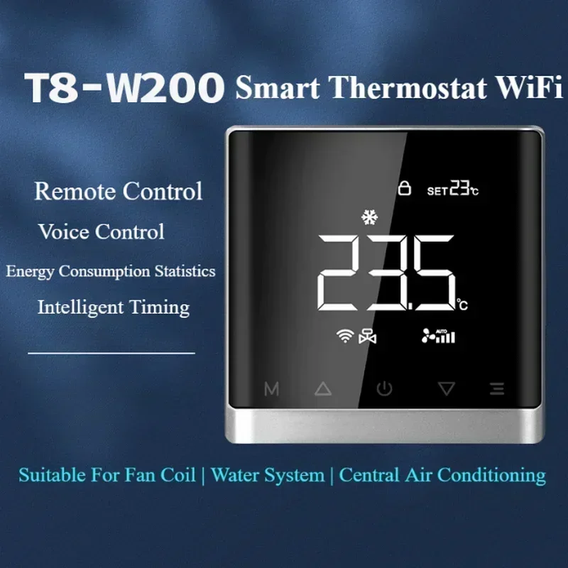 WiFi Smart Central Air Conditioner Thermostat 3 Speed Fan Coil Unit Voice Matter Temperature Controller Temp Heating and Cooling