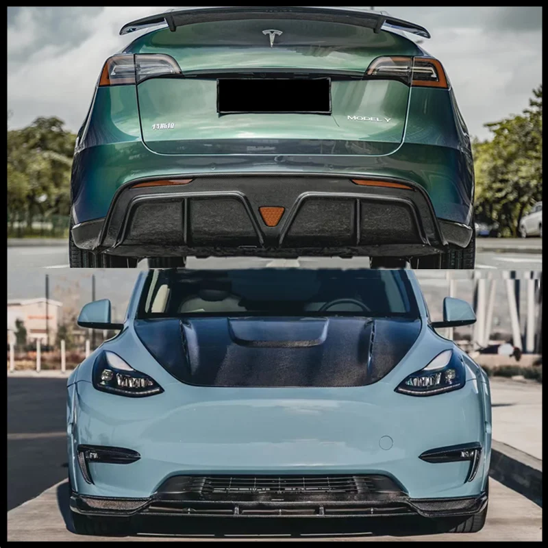 

Для Tesla Model Y 2020 2021 2022 2023, высококачественный передний диффузор из настоящего углеродного волокна, задний диффузор, бампер, боковая юбка, комплект, спойлер